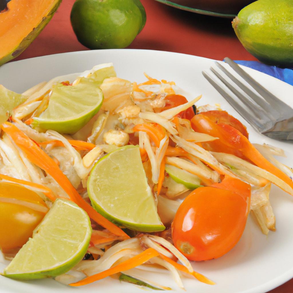 Papaya salad with avocado and lime dressing is a tasty and nutritious option for a nighttime meal.