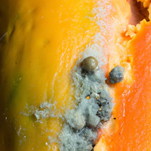 Mold growth on a papaya is a clear sign that it has gone bad and should not be consumed.