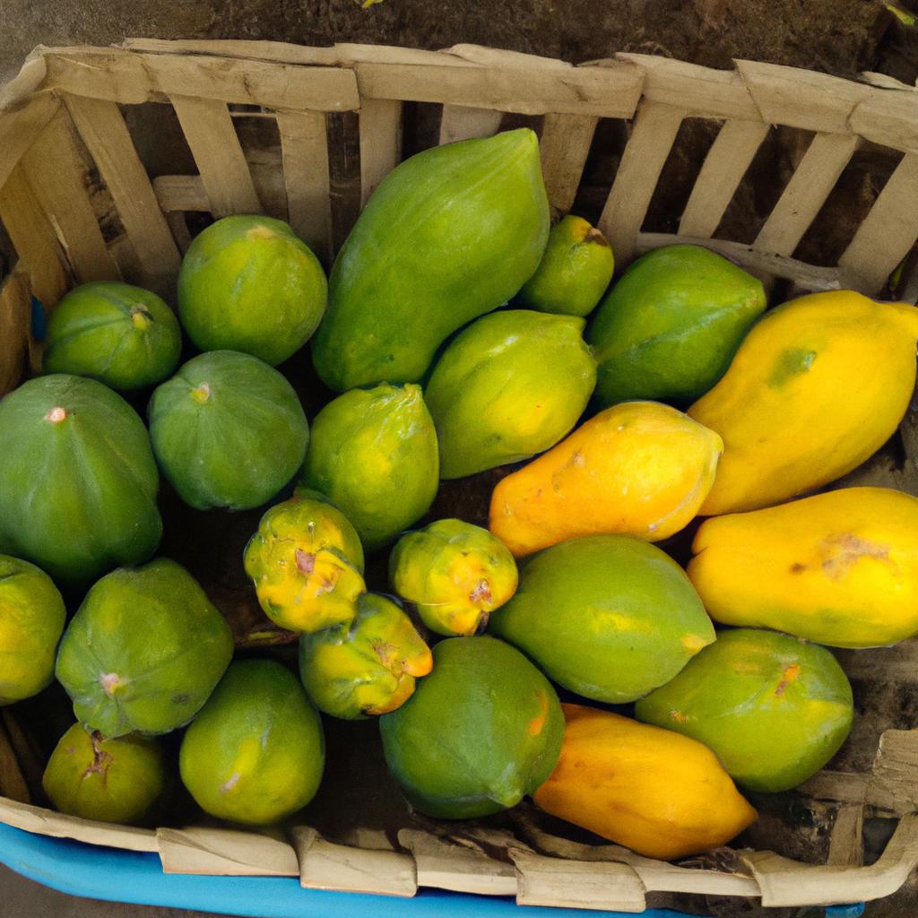 Papayas can be ripened at home by storing them in a paper bag with an apple.
