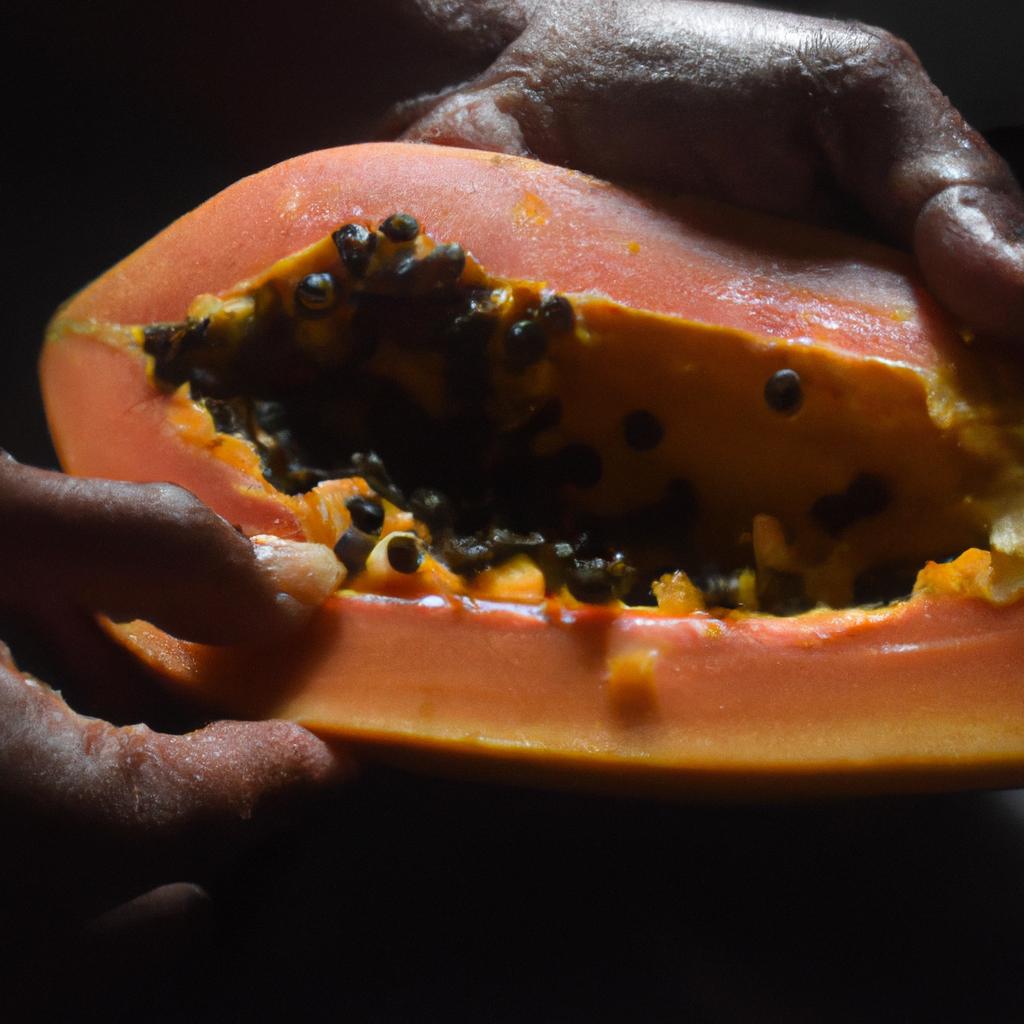 Checking the texture of a papaya to determine its ripeness
