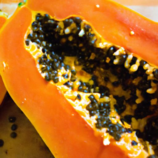 Freshly sliced papaya on a wooden cutting board, highlighting its vibrant color and nutritional value.