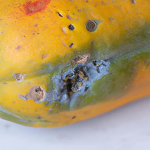 Mold on the surface of the papaya is a clear sign that it is not safe to eat.