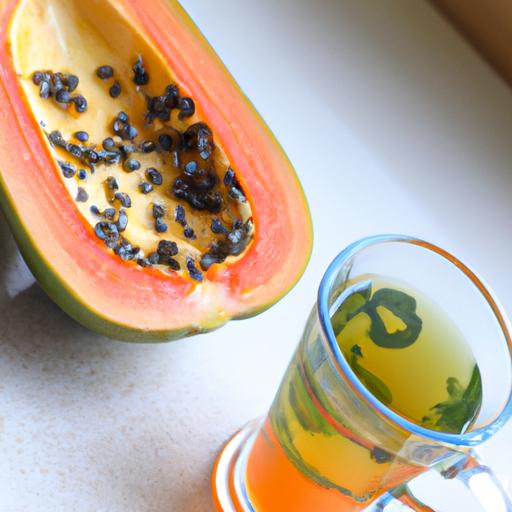 Sip on the tropical flavors of Panera Passion Papaya Green Tea accompanied by fresh papaya slices.