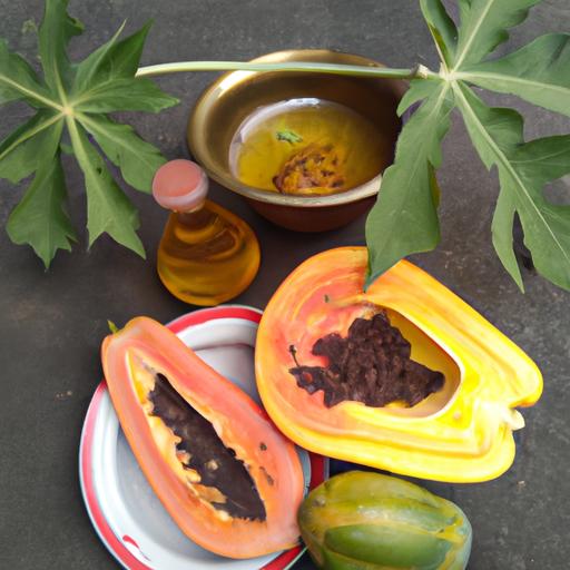 Mixing papaya and other natural ingredients to create a hair oil for healthy hair growth