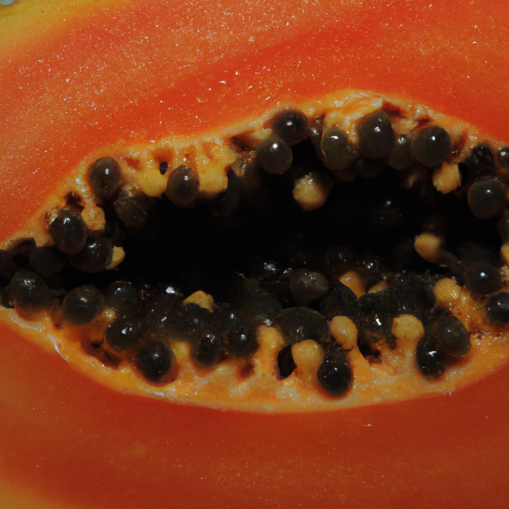 The color and texture of a papaya's flesh can indicate whether it is ripe.