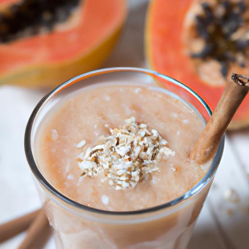 This delicious papaya smoothie with oatmeal and cinnamon is packed with nutrients.