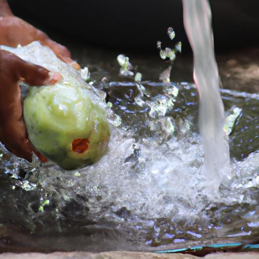 Properly washing the papaya ensures cleanliness and hygiene.