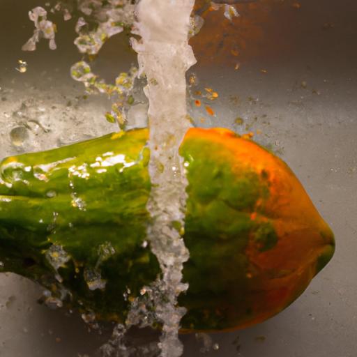 Rinsing a papaya under running water is an important step in the cleaning process.