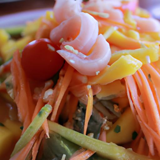 A healthy and delicious papaya and shrimp salad for lunch