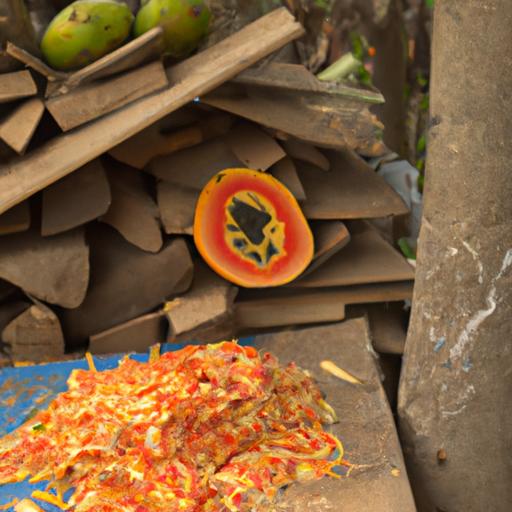 Papaya slices as a nutritious treat for chickens in their coop.
