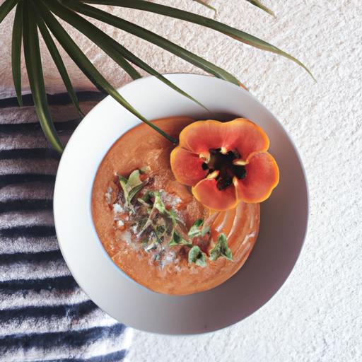 A vibrant and healthy papaya smoothie bowl topped with fresh fruit and granola