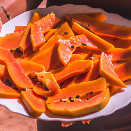 A plate of freshly sliced papaya ready to be eaten