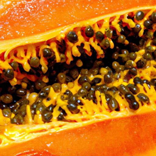 Experience the vibrant colors and textures of a ripe papaya.