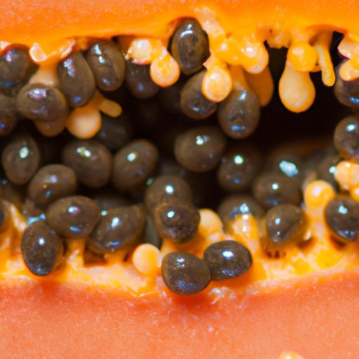 The aroma and sweetness of a ripe papaya can be determined by its flesh and seeds.