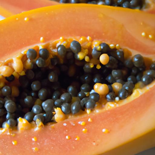 A ripe papaya should have a red-orange flesh and black seeds that are easy to scoop out.