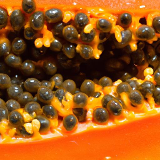 Ripe papaya with vibrant orange flesh and black seeds