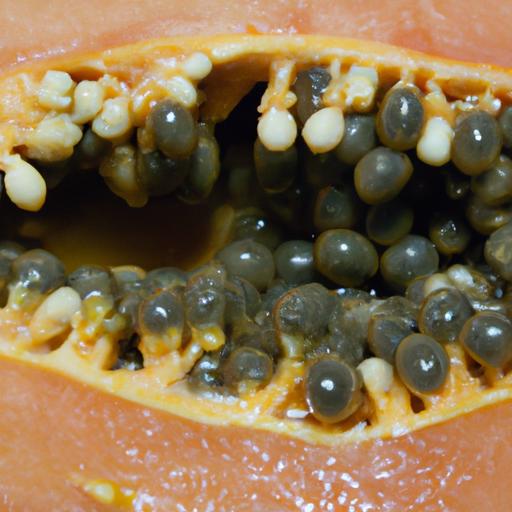 Ripe papayas will have seeds that are black and easy to scoop out.