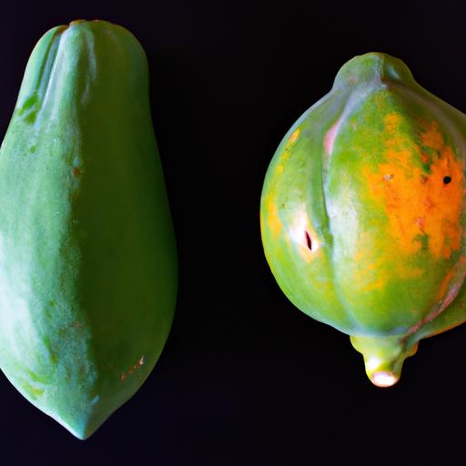 Discover the visual contrast between unripe and ripe papaya.