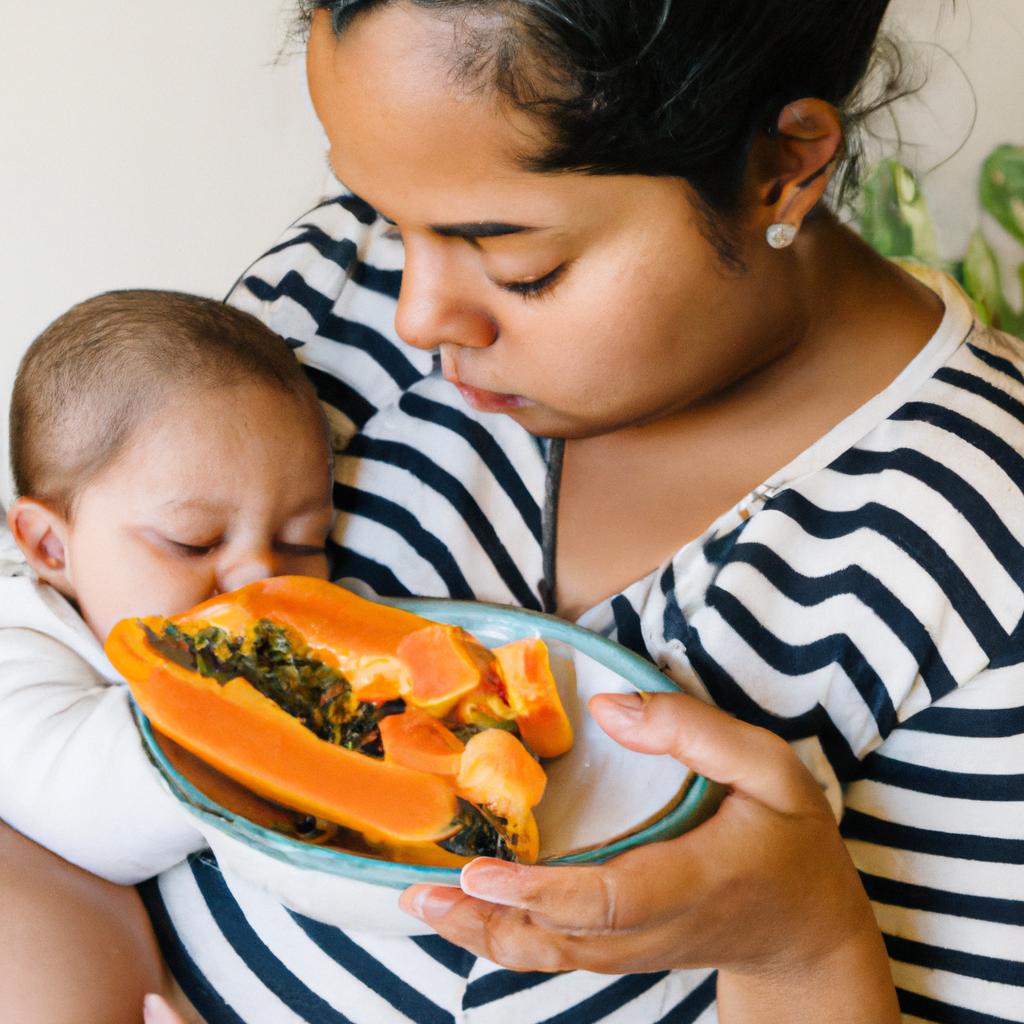 Nourishing both mother and baby: a breastfeeding mom includes ripe papaya in her diet.