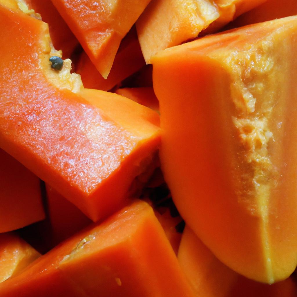 Delicious papaya slices, offering a refreshing taste and a significant source of Vitamin A.