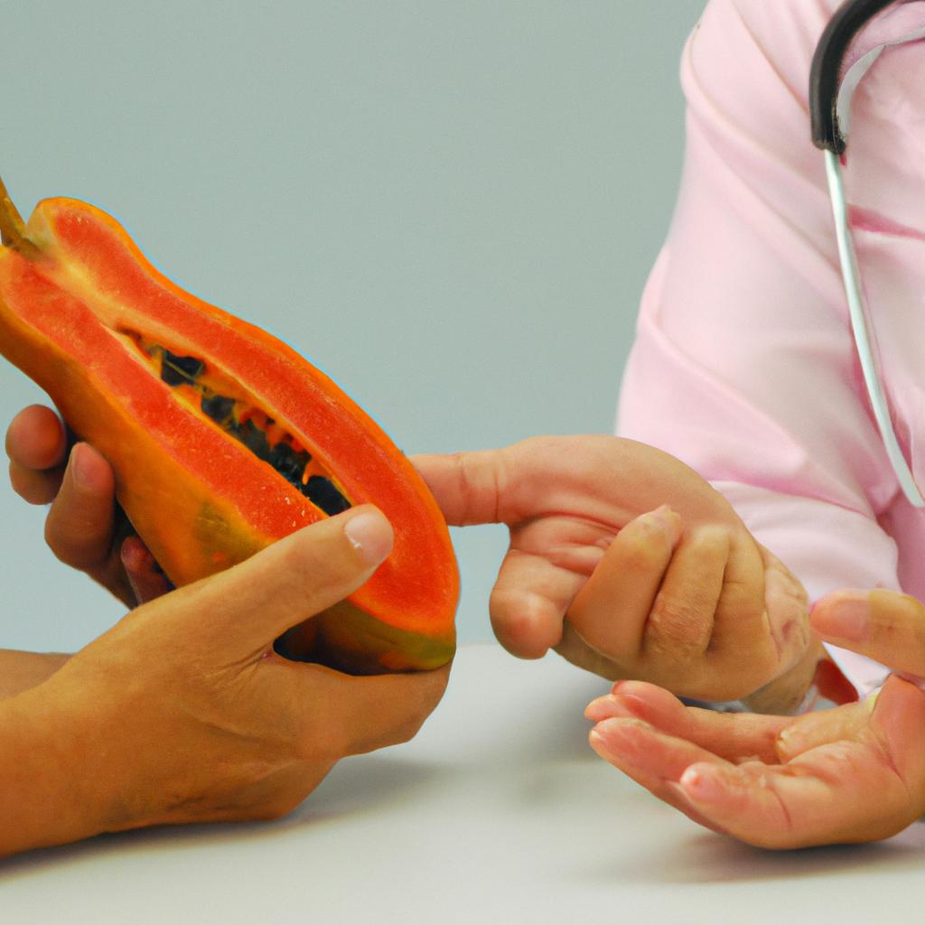 A healthcare professional discussing the positive effects of papaya on diabetes control with a patient.