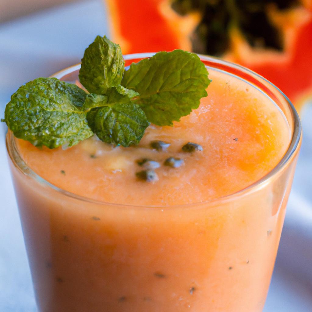 Indulging in a refreshing papaya smoothie with a hint of mint