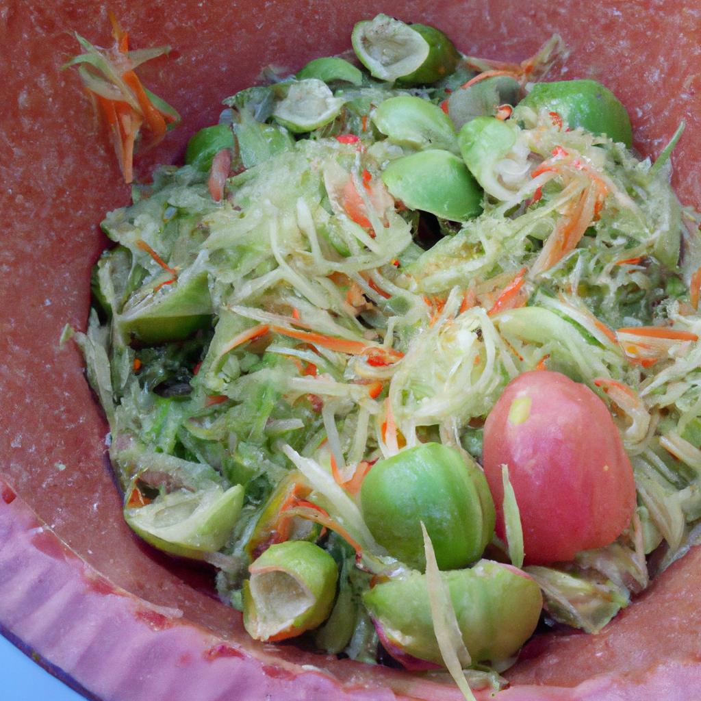 Refreshing unripe papaya salad with a tangy dressing